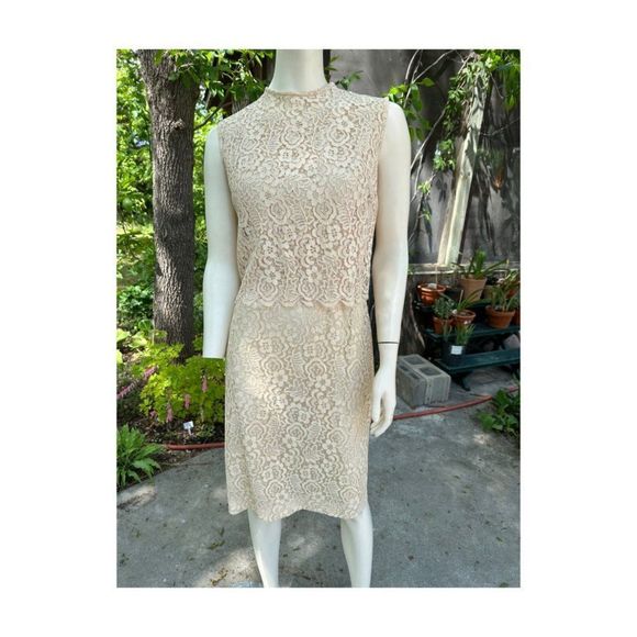 Vintage Dresses & Skirts - Vintage | 50s Lace Sheath Dress & Matching Sleeveless Jacket Ivory Pinup